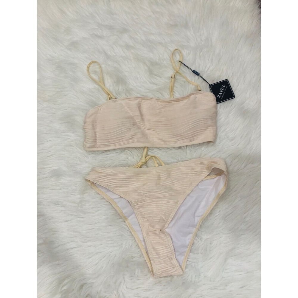 ZAFUL Women's Cream and Tan‎ Bikinis Tankini Set 2 Piece Swimsuit Size 6 NWT